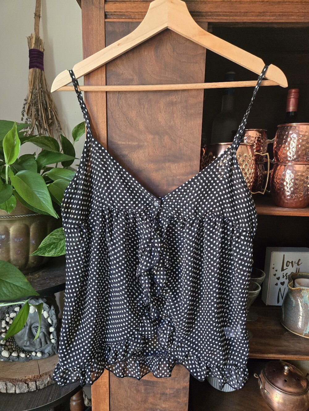 Black White Polkadot Cami with Open Front, Small